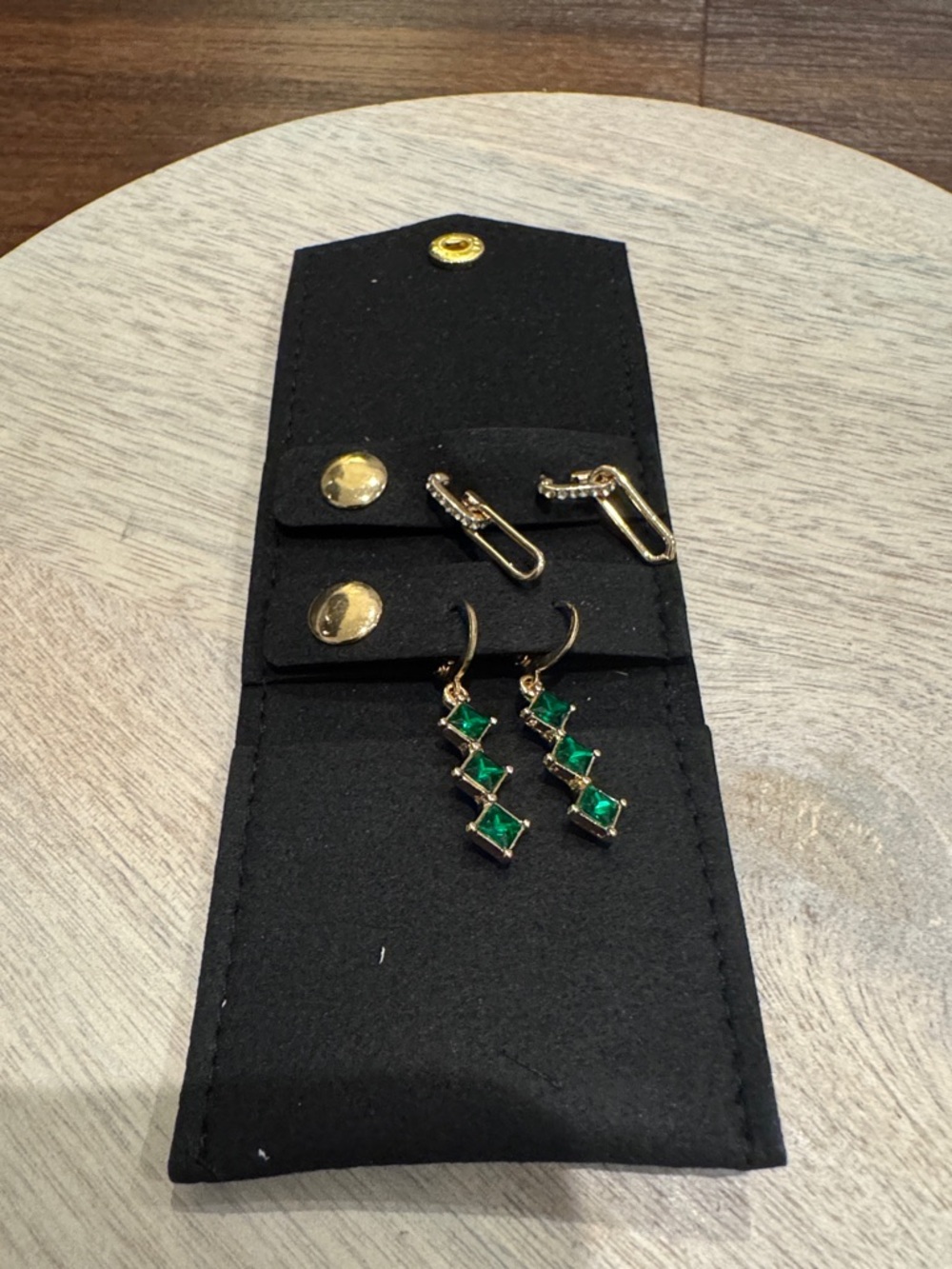 8 Other Reasons Oblong Mini Hoop  Emerald Charm / Earrings Set with case.